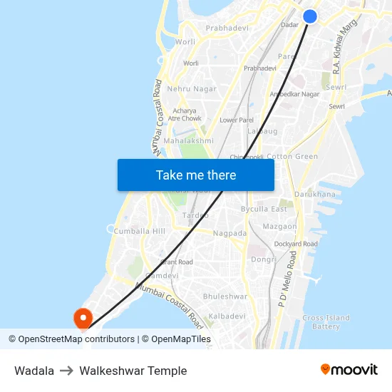 Wadala to Walkeshwar Temple map