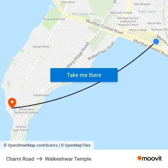 Charni Road to Walkeshwar Temple map