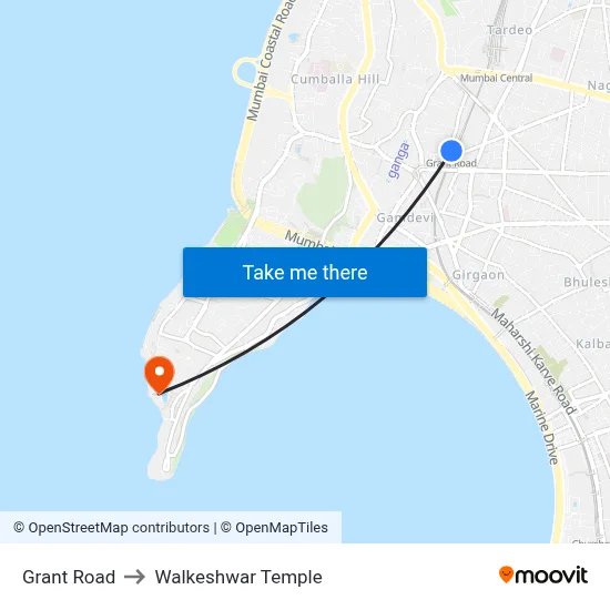 Grant Road to Walkeshwar Temple map