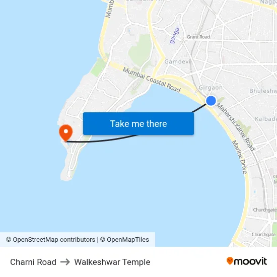 Charni Road to Walkeshwar Temple map