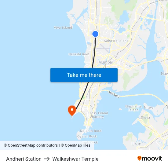 Andheri Station to Walkeshwar Temple map