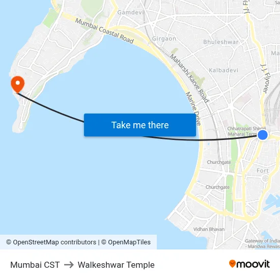 Mumbai CST to Walkeshwar Temple map