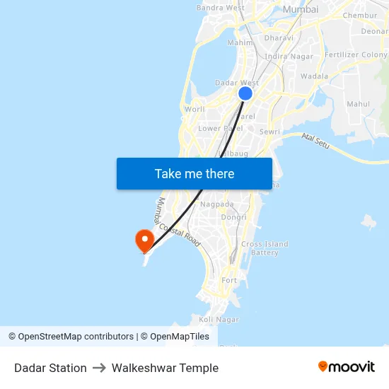 Dadar Station to Walkeshwar Temple map