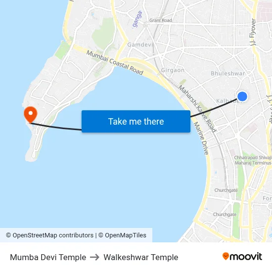 Mumba Devi Temple to Walkeshwar Temple map