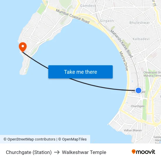 Churchgate (Station) to Walkeshwar Temple map