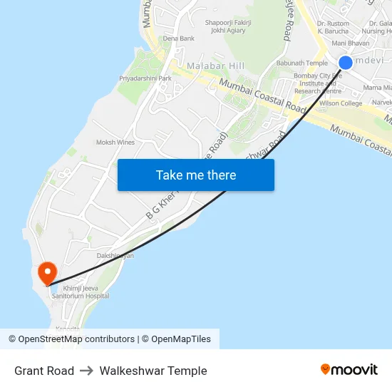 Grant Road to Walkeshwar Temple map