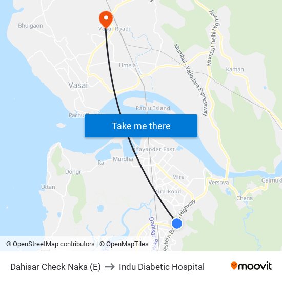 Dahisar Check Naka (E) to Indu Diabetic Hospital map