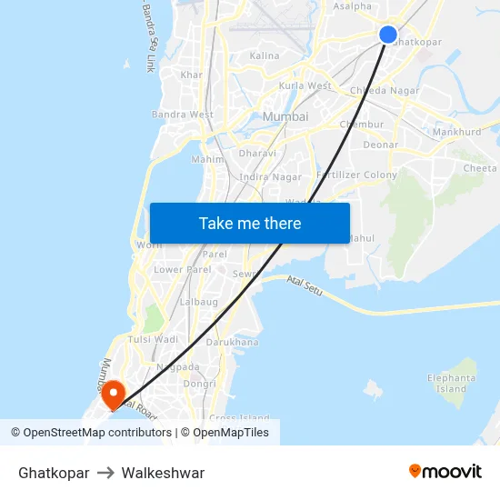 Ghatkopar to Walkeshwar map