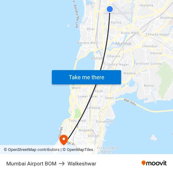 Mumbai Airport BOM to Walkeshwar map