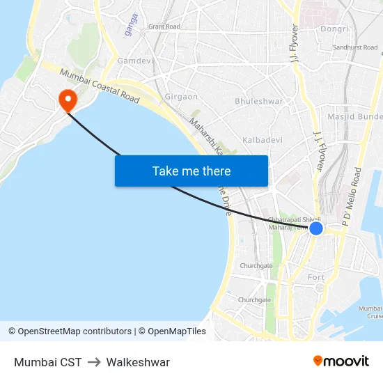 Mumbai CST to Walkeshwar map