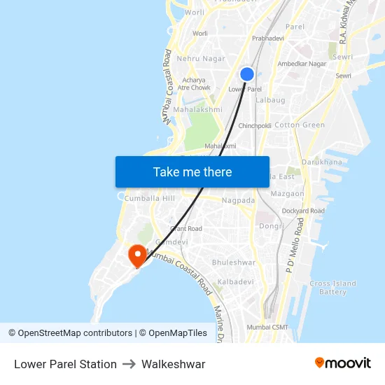 Lower Parel Station to Walkeshwar map