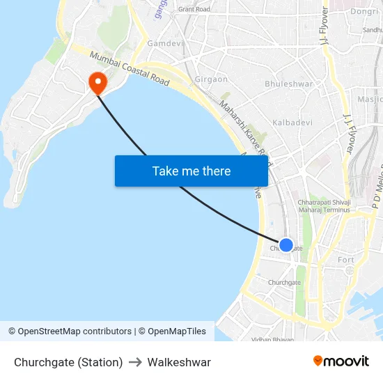 Churchgate (Station) to Walkeshwar map