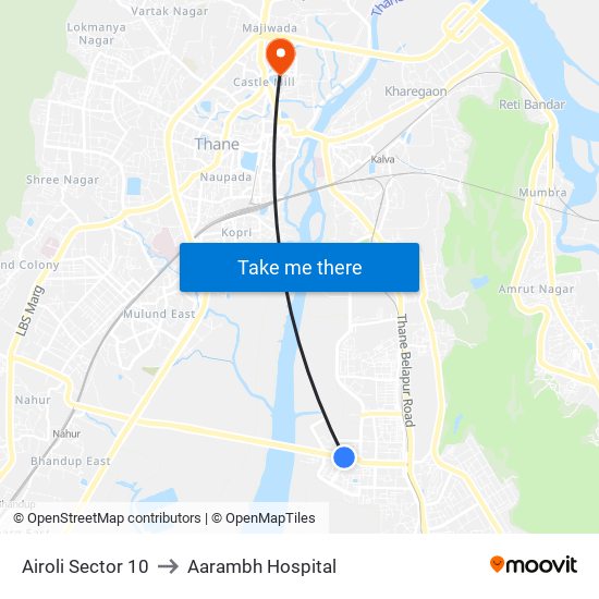 Airoli Sector 10 to Aarambh Hospital map