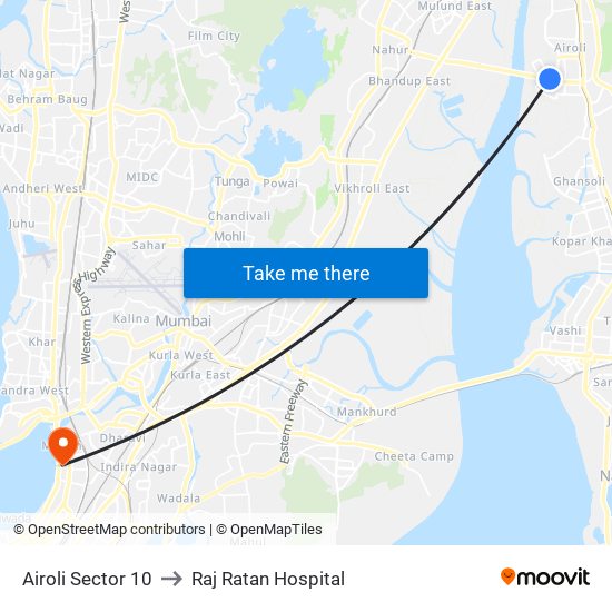 Airoli Sector 10 to Raj Ratan Hospital map