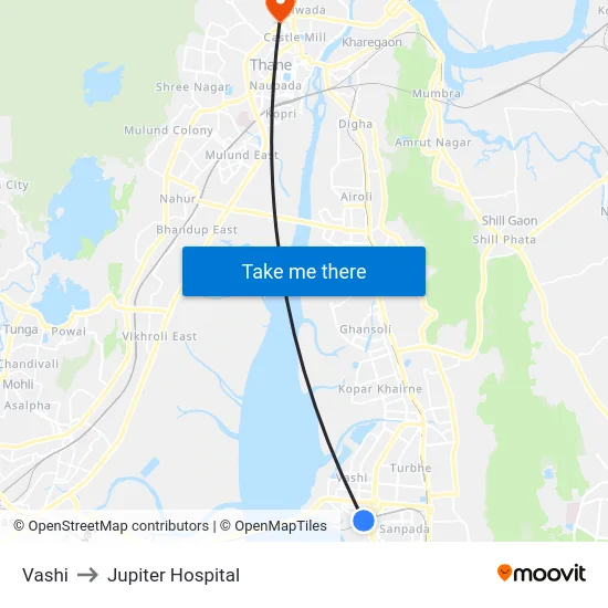 Vashi to Jupiter Hospital map