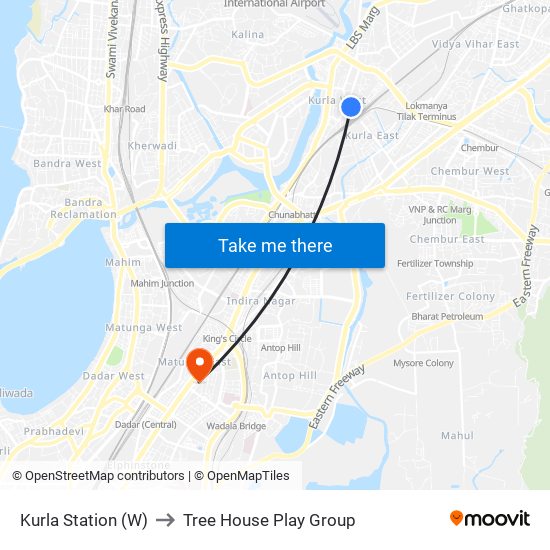 Kurla Station (W) to Tree House Play Group map