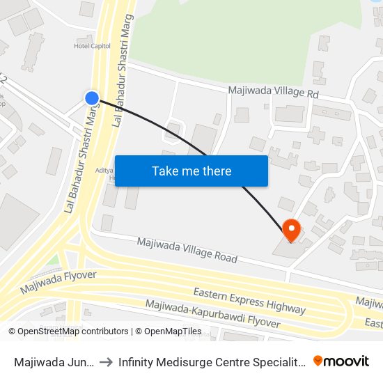 Majiwada Junction to Infinity Medisurge Centre Speciality Hospital map