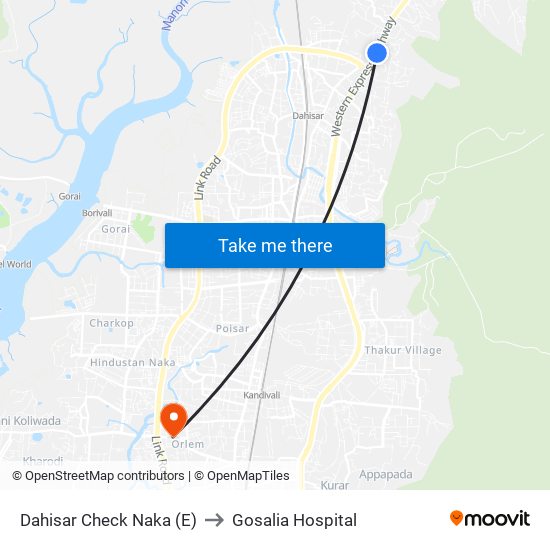 Dahisar Check Naka (E) to Gosalia Hospital map