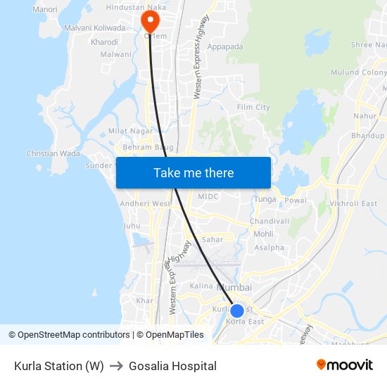 Kurla Station (W) to Gosalia Hospital map