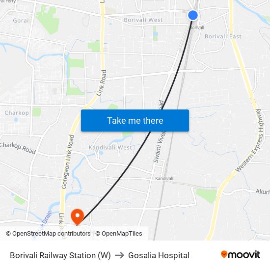 Borivali Station (W) to Gosalia Hospital map