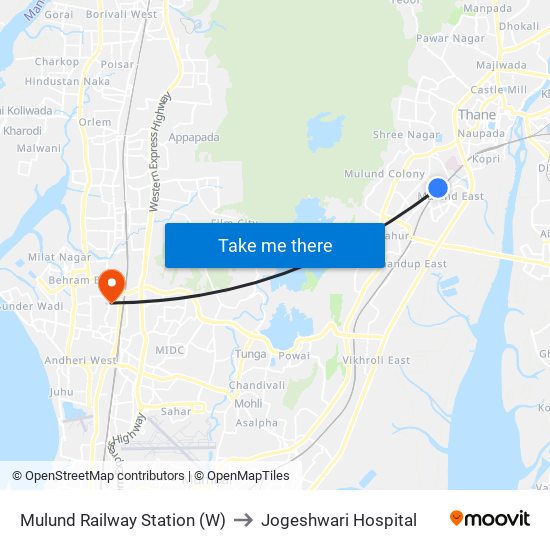 Mulund Railway Station (W) to Jogeshwari Hospital map