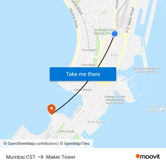Mumbai CST to Maker Tower map