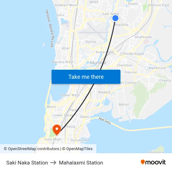 Saki Naka Station to Mahalaxmi Station map