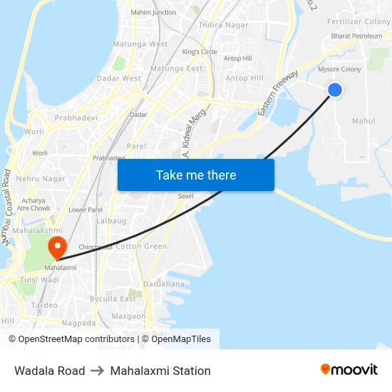 Wadala Road to Mahalaxmi Station map