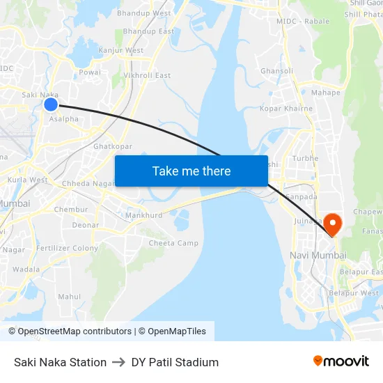 Saki Naka Station to DY Patil Stadium map