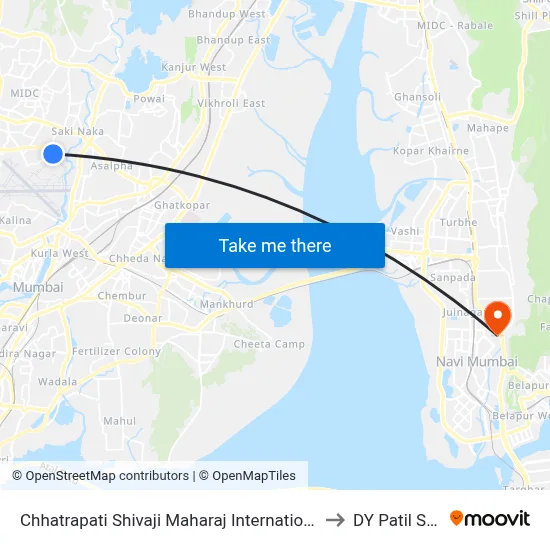 Chhatrapati Shivaji Maharaj International Airport (Sahar) to DY Patil Stadium map