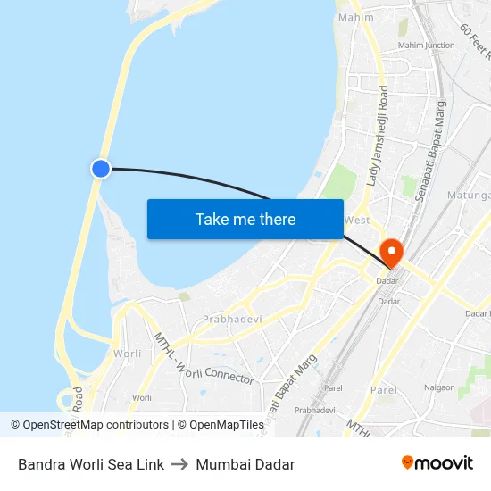 Bandra Worli Sea Link to Mumbai Dadar map
