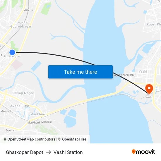 Ghatkopar Depot to Vashi Station map