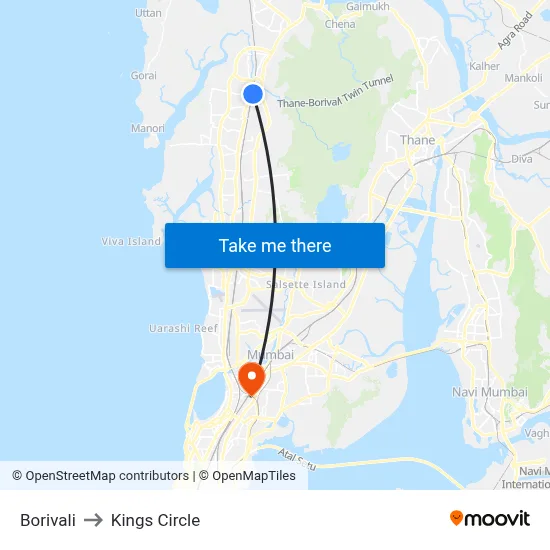 Borivali to Kings Circle map