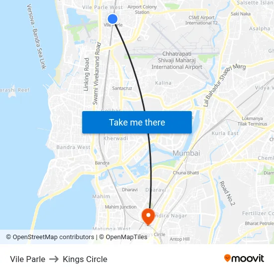 Vile Parle to Kings Circle map