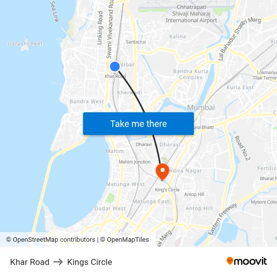 Khar Road to Kings Circle map