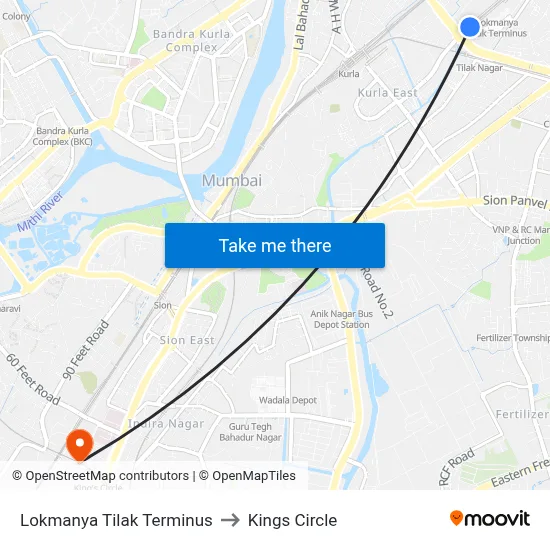 Lokmanya Tilak Terminus to Kings Circle map