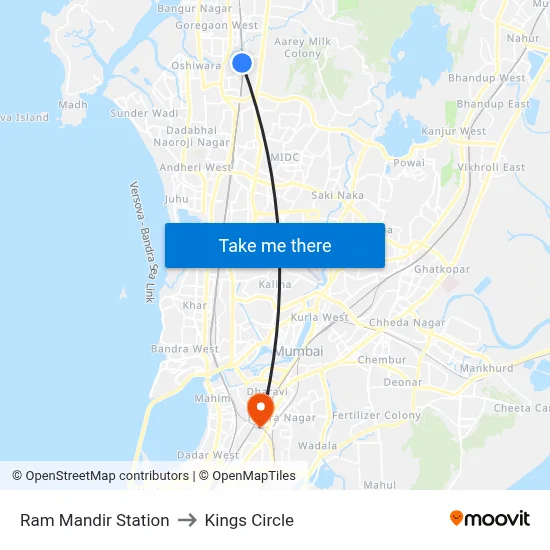 Ram Mandir Station to Kings Circle map