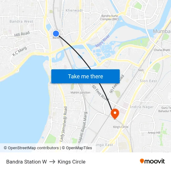 Bandra Station W to Kings Circle map