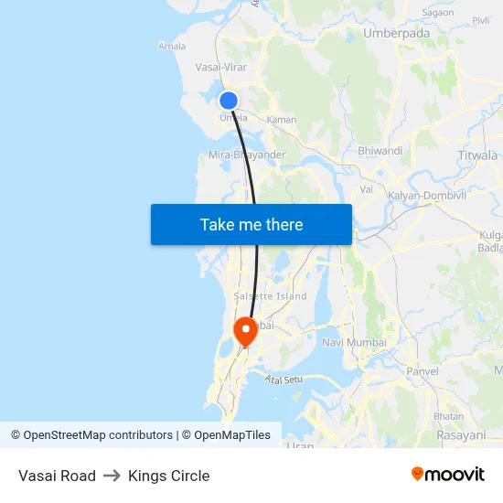 Vasai Road to Kings Circle map