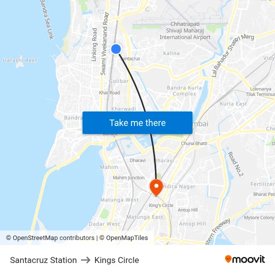 Santacruz Station to Kings Circle map