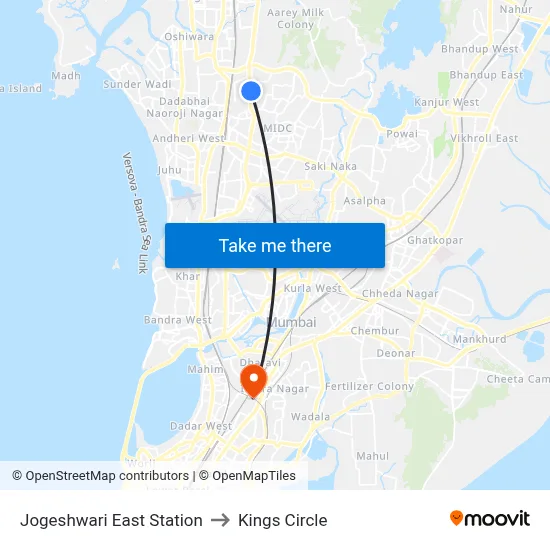 Jogeshwari East Station to Kings Circle map