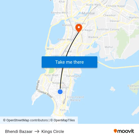 Bhendi Bazaar to Kings Circle map