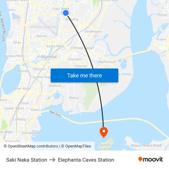 Saki Naka Station to Elephanta Caves Station map