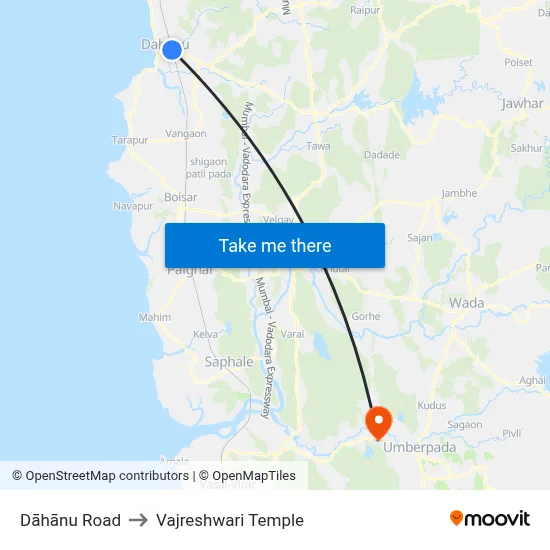 Dāhānu Road to Vajreshwari Temple map