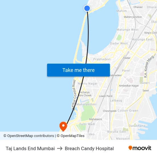 Taj Lands End Mumbai to Breach Candy Hospital map