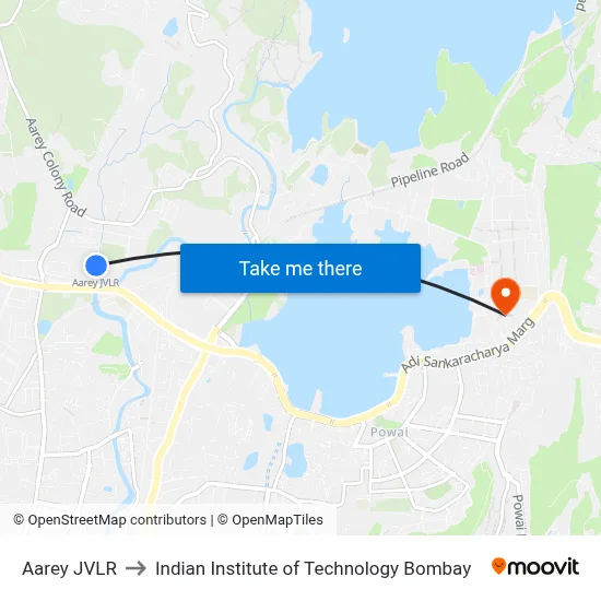 Aarey JVLR to Indian Institute of Technology Bombay map