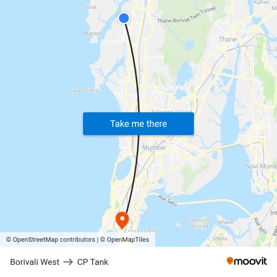 Borivali West to CP Tank map