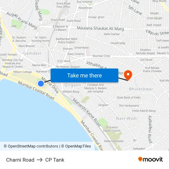 Charni Road to CP Tank map