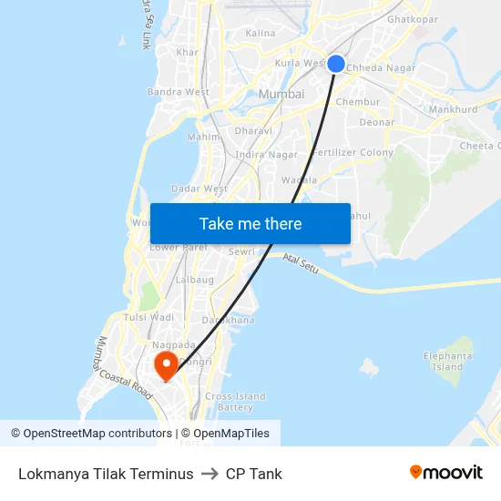 Lokmanya Tilak Terminus to CP Tank map