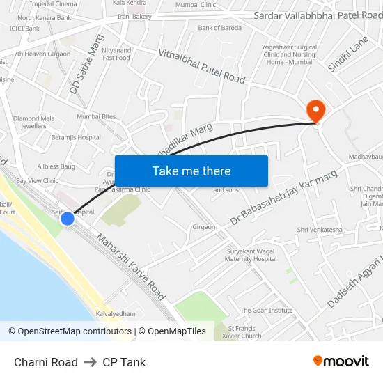Charni Road to CP Tank map